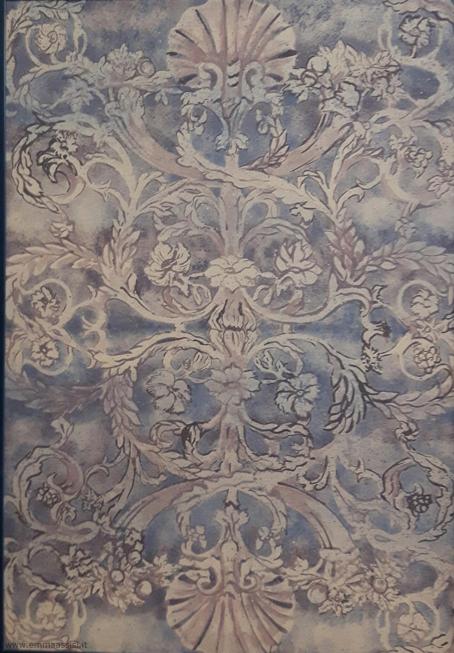 stile classico- decorazione grisaille con motivi rinascimentali indaco su tela